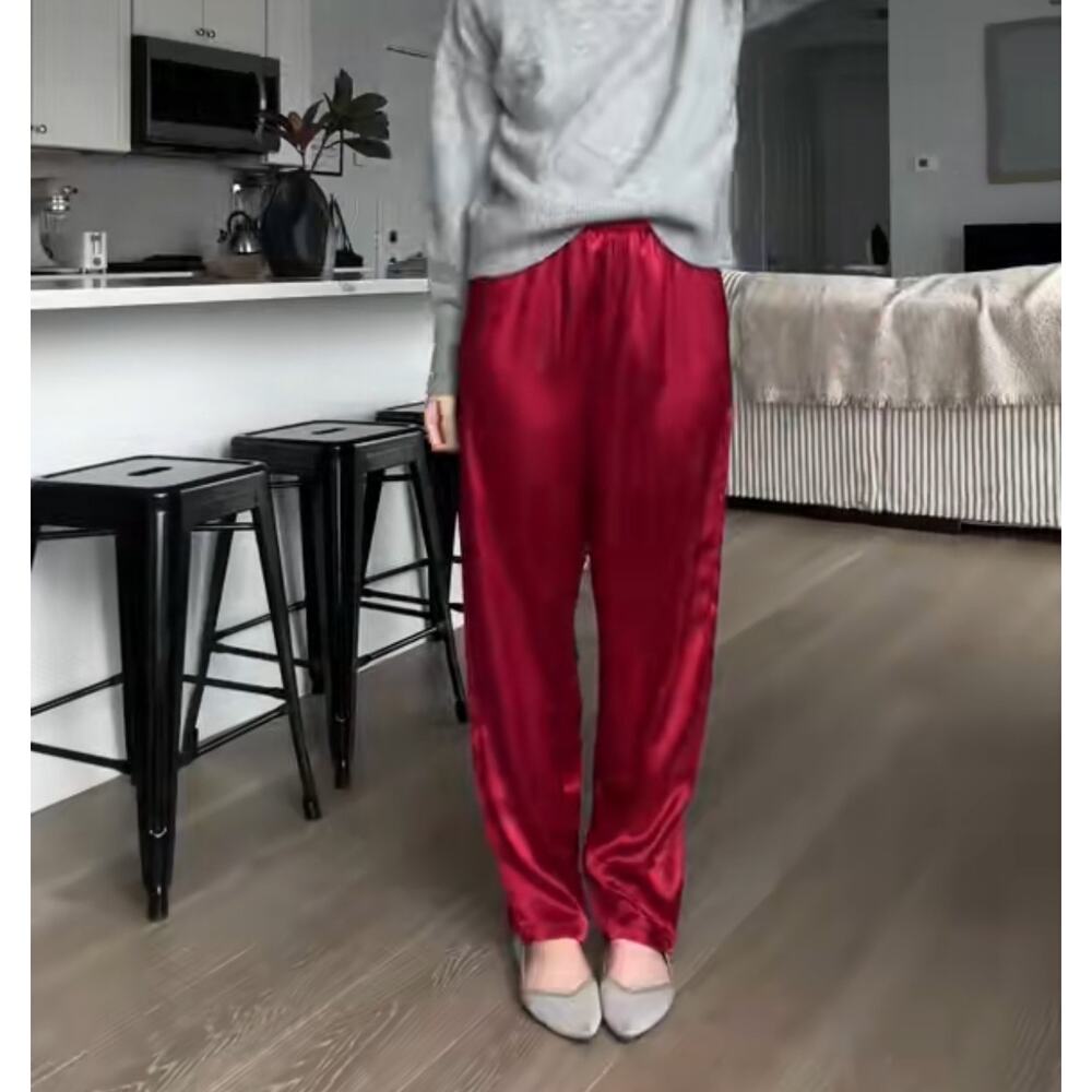 Vintage Red Satin Pull On Pants Straight Leg Small - Picture 7 of 7